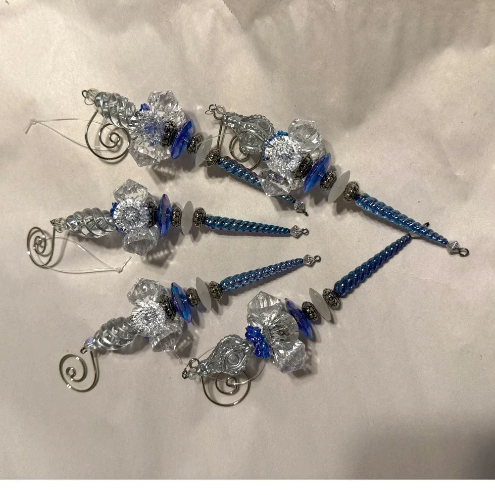 Christmas‎ Ornaments Clear Silver Blue Acrylic Prism Set Of 5 Ornaments 6